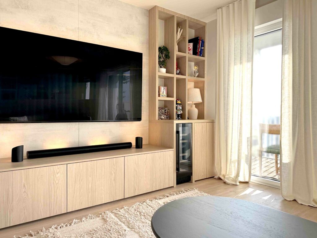 Meuble télé bibliothèque et cave à vin télévision rangements